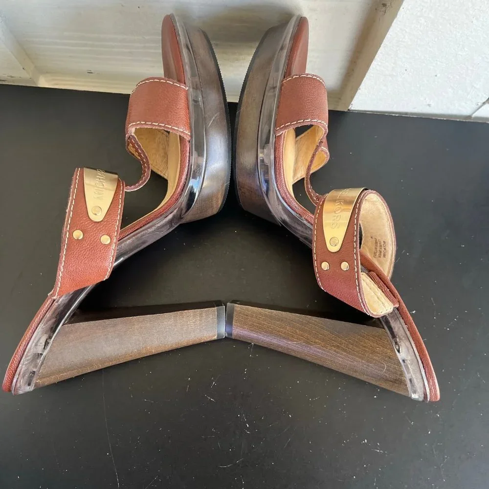 Michael Kors Women's Brown Block Platform Sandals Heels Size 9
